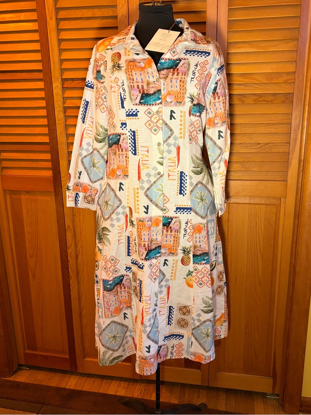 NWT Spighe Di Lino Italy Linen Blend Dress M Italian Tropical Resort Coastal
